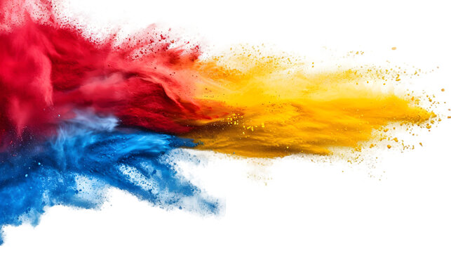 Venezuela flag colours powder exploding on isolated background