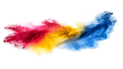 Andorra flag colours powder exploding on a white background