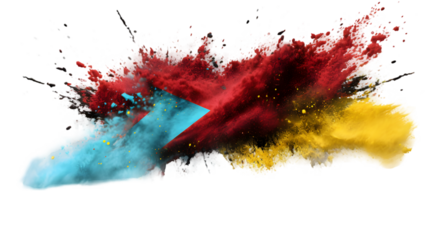 Antigua and Barbuda flag colours powder exploding on isolated background