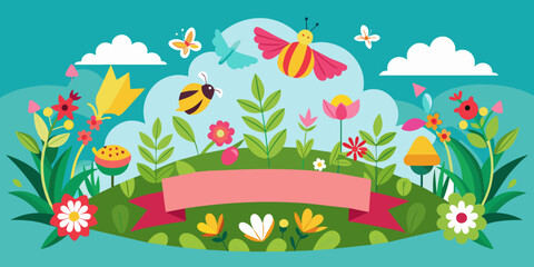 Spring Celebration Banner with Nature Illustration. Insert you own test mock-up