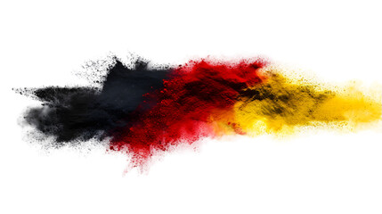 Belgium flag colours powder exploding on isolated background