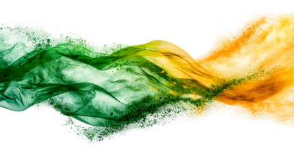 Brazil flag colours powder exploding on isolated background