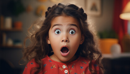 portrait of a surprised girl. girl with a surprised face looking into the camera.