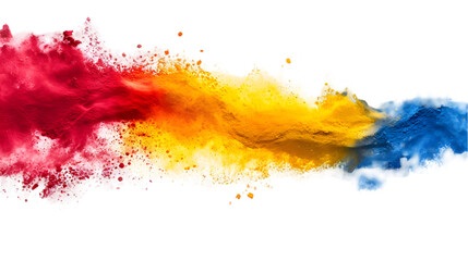 Colombia flag colours powder exploding on isolated background