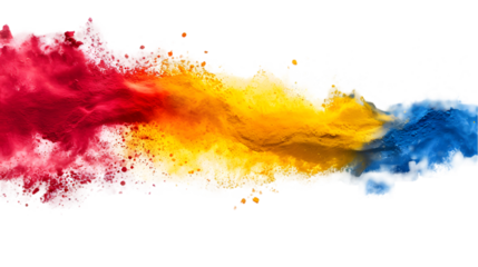 Colombia flag colours powder exploding on isolated background