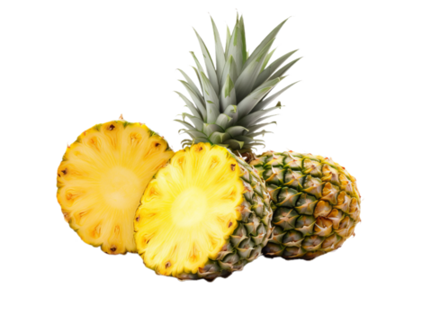 Raw and fresh pineapple isollated on the transparent background