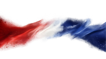 France flag colours powder exploding on isolated background