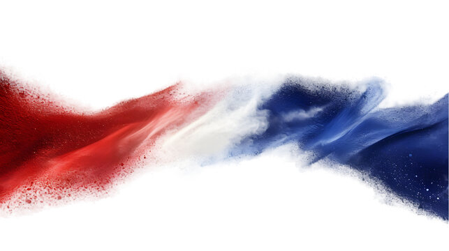France flag colours powder exploding on isolated background
