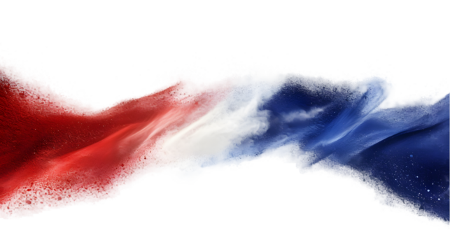France flag colours powder exploding on isolated background