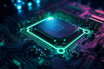 Fototapeta premium close up computer chip processor with luminent colors