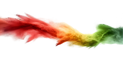 Guyana flag colours powder exploding on isolated background