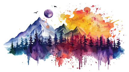 Berge Natur Wald Vektor Landschaft Watercolor Mountains - obrazy, fototapety, plakaty