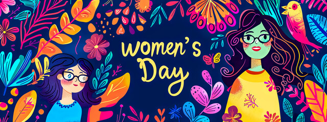 Vibrant women's day illustration with female figures