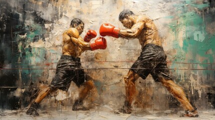 Street Graffiti, Painting, The Work Of Artists. A professional boxing match between two male boxers...