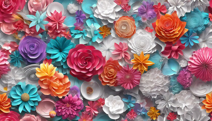 Fototapeta premium Flowery background. Fantastic colorful floral surface. Flower Pattern. Made up scene