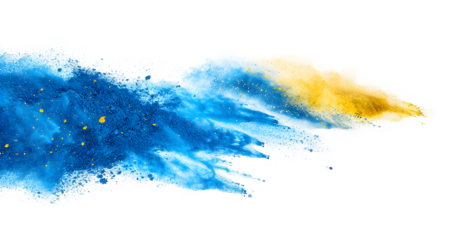 Palau flag colours powder exploding on isolated background