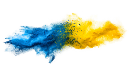 Rwanda flag colours powder exploding on isolated background