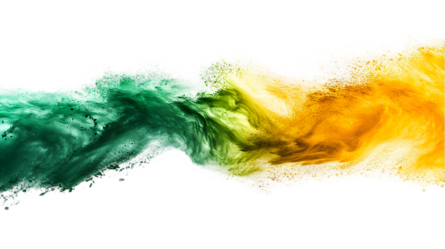 Senegal flag colours powder exploding on isolated background