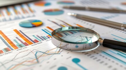 business documents  with magnifying glass