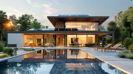 Concept of solar panels on a modern house