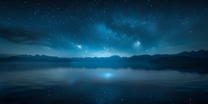 A attractive picture of the blue sea under the stars at night with beautiful view with light blue background