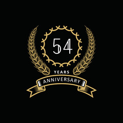 54st anniversary logo with gold and white frame and color. on black background