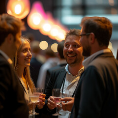delegates networking at a conference drinks reception. Attendees engage in professional interaction and socializing, seizing the opportunity to make relationships