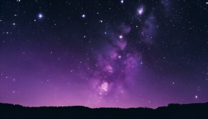 Beautiful Purple Violet Galaxy Starfield Wallpaper, Nature Forest Horizon at Night, Starry Night...
