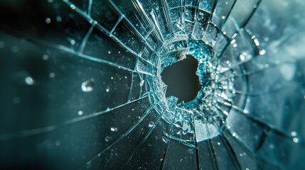 broken glass bullet hole  - obrazy, fototapety, plakaty