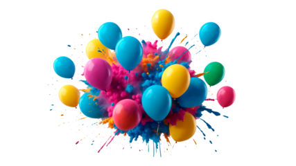 multicolor colorful paint balloons splashes multicolor powder explosion isolated. Multicolored powder explosion in the form of balloons. holi paint Colorful dust explosion concept.