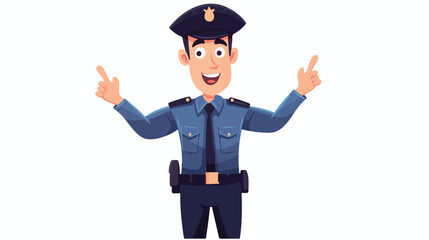 Happy smiling policeman character making presentatio
