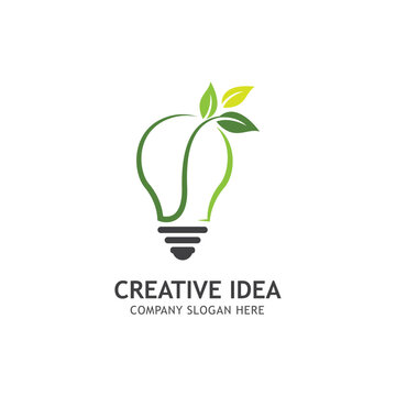 Creative Abstract Green Bulb Leaf Logo Design Vector Symbol Illustration