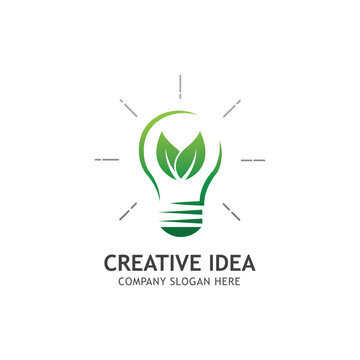 Creative Abstract Green Bulb Leaf Logo Design Vector Symbol Illustration