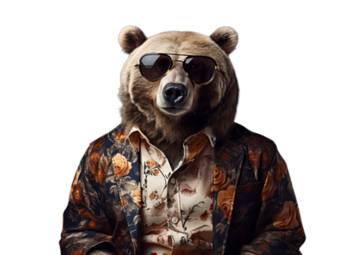 Cool bear in the sunglasses and suit on the transparent background - Powered by Adobe