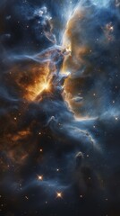 Ethereal Cosmic Nebula with Smoky Blue and Orange Hues.