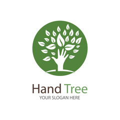Human hands and tree with green leaves. Logo  symbol  icon  illustration  vector  template  design