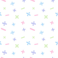 Seamless pattern cute pastel math symbols on white background. Can be used for wallpaper, wrapping paper, cards, pattern for clothes and other. Vector illustration.