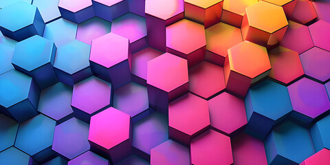 Naklejka premium 3d rendering of abstract background with hexagons in colors - Ai Generated