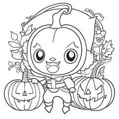 halloween coloring book for toddlers, vector illustration line art