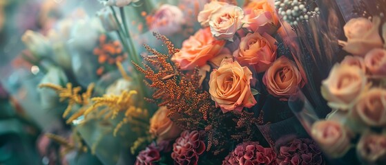 Fototapeta na wymiar Close-up of dust on a floral arrangement in a closed florist shop