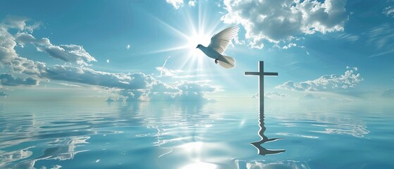 Obraz premium Dove flying over a Christian cross