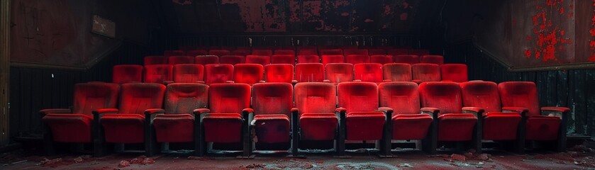 Dusty seats in a closed cinema - obrazy, fototapety, plakaty