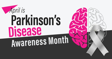 Parkinson's Disease Awareness Month campaign banner. Progressive degeneration of nerve cells. Brain disorder. Observed in April yearly. - obrazy, fototapety, plakaty