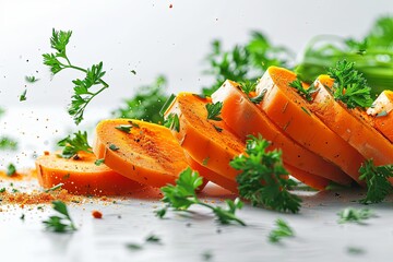 Fresh carrots slice with Healthy vegan food and Gardening concept on white background