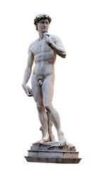 David by Michelangelo sculpture, statue isolated on transparent white background
