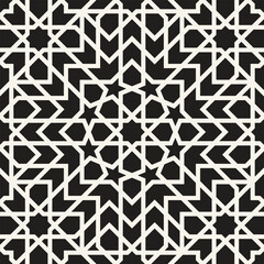 Vector seamless pattern. Repeating geometric elements. Stylish monochrome background design. - 755609399