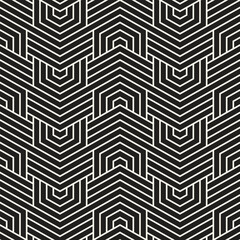 Vector seamless pattern. Repeating geometric elements. Stylish monochrome background design. - 755610176