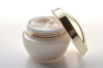 luxurious cream in an open jar with a sleek lid reflects elegance and self-care. ideal mock-ap for cosmetics product