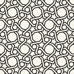 Vector seamless pattern. Repeating geometric elements. Stylish monochrome background design. - 755610937