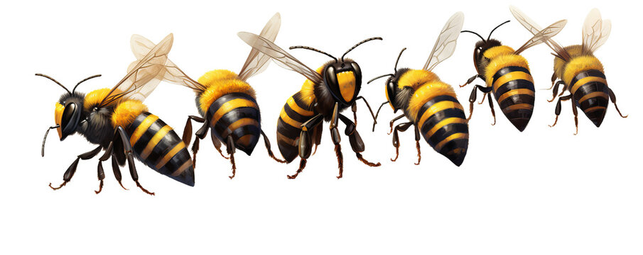 Honey bees isolated on a transparent background. Png